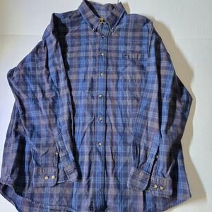 Duck Head Plaid Button Down Shirt XL Blue Brown Long Sleeve Cotton Casual